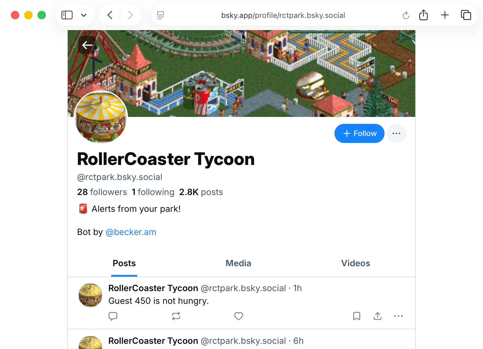 Rollercoaster Tycoon Park Bot - Bluesky bot that posts RCT content